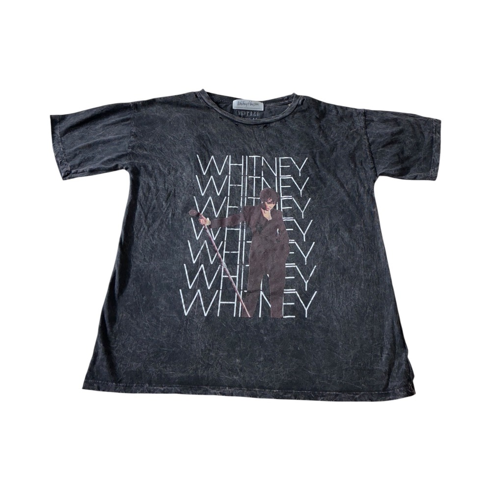 Whitney Houston Vintage Canvas Band T Shirt Short Sleeve Distressed Gray